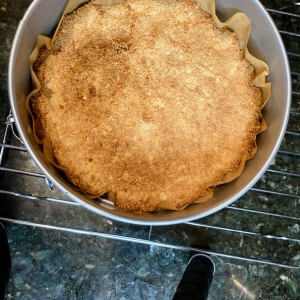 Cooked crust in pan