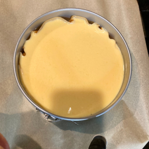 Uncooked lemon yogurt cake fin pan